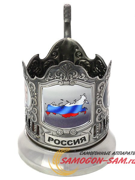 Никелированный Кольчугинский подстаканник с термопечатью "Россия" фото 1 — Samogon-sam.ru